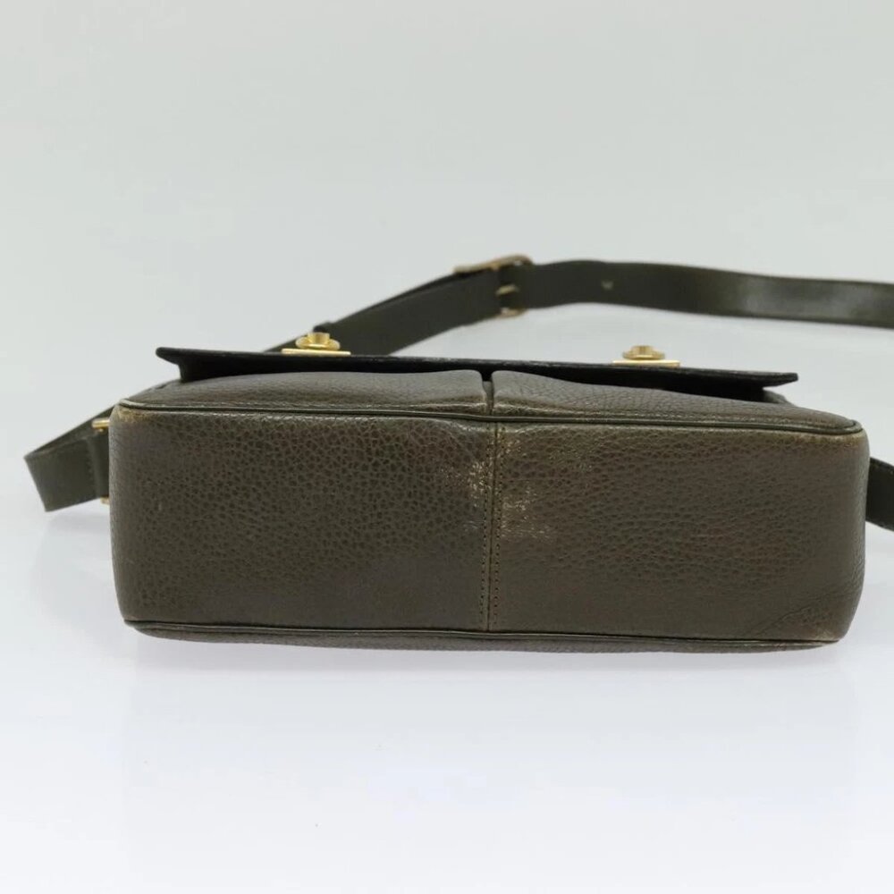 CELINE Shoulder Bag Leather Khaki Gold Auth KD335 - Picture 6 of 14